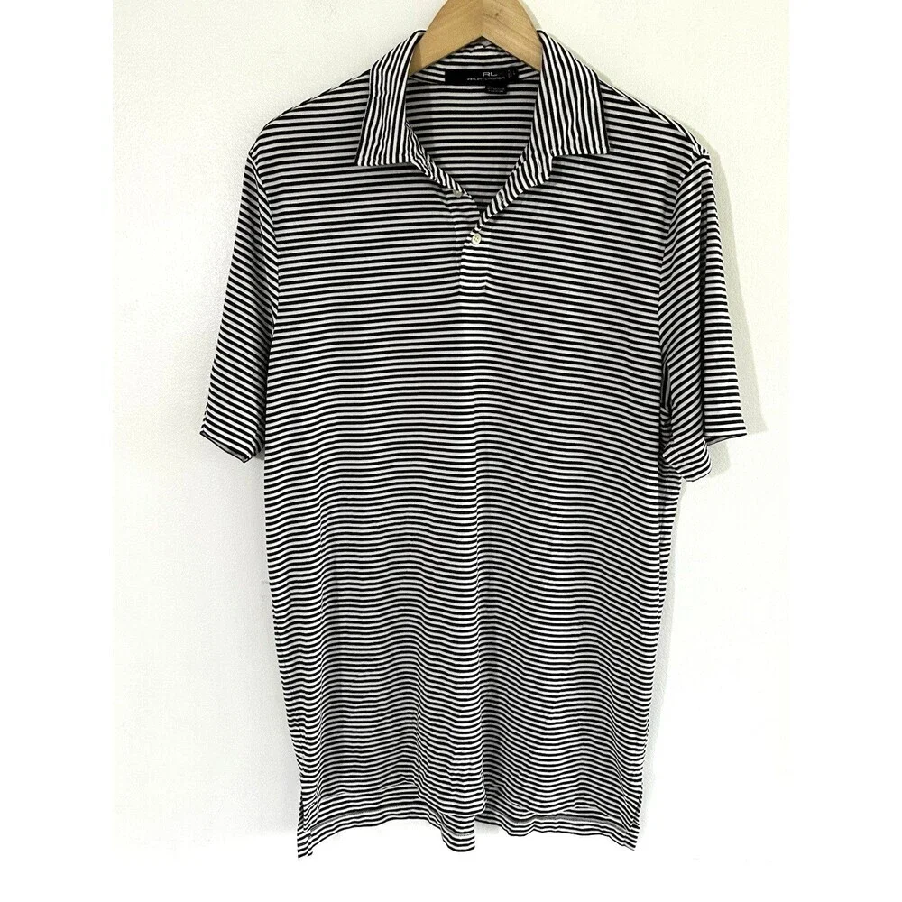 Men's Ralph Lauren RLX Polo Shirt Size Large Striped Black White Golf Preppy